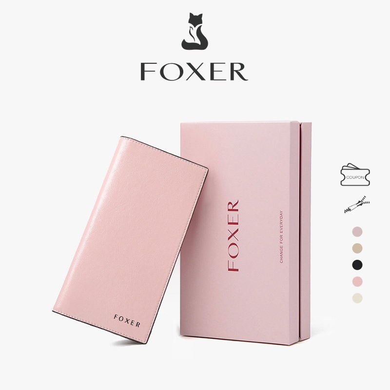 FOXER กระเป๋าสตางค์ผู้หญิง กระเป๋าสตางค์หนังยาว ที่ใส่บัตรเครดิต กระเป๋าคลัตช์อเนกประสงค์