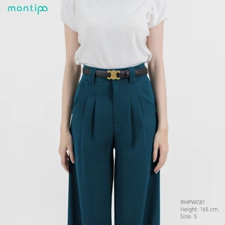 Montipa กางเกงทรงกระบอกใหญ่ ตะขอและซิปหน้า แต่งจีบด้านหน้า ดีเทลหูเข็มขัดคู่ ผ้า Comfort RHPWC81