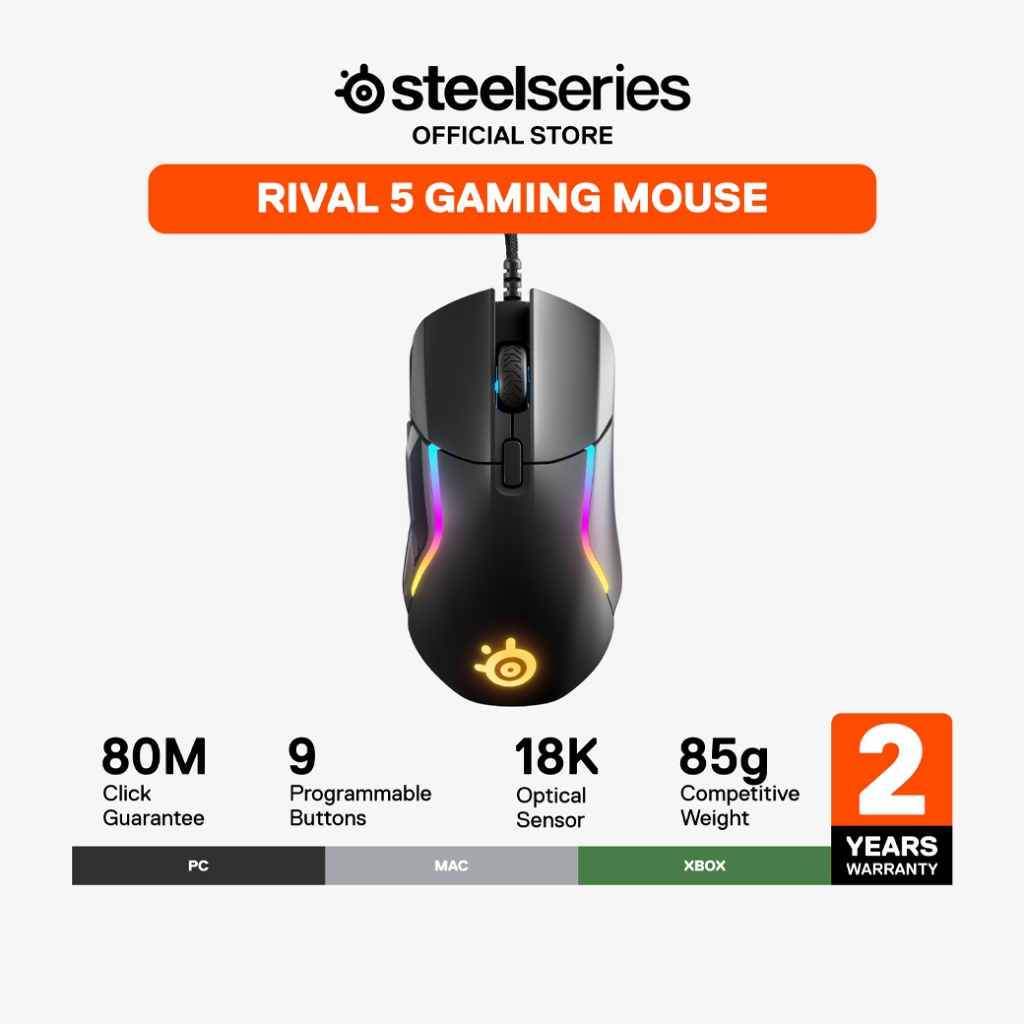 SteelSeries Rival 5 Wired Gaming Mouse เม้าส์เกมมิ่ง 9 ปุ่ม 18,000 CPI