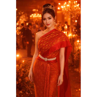 สไบผู้ใหญ่สำเร็จรูปมียางยืด สไบใส่คู่ยีนส์ สไบผ้าลูกไม้ทอง ฟรีไซส์ ทรงเกาะอก รอบอก 32-44 นิ้ว สำหรับงานพิเศษและประจำวัน