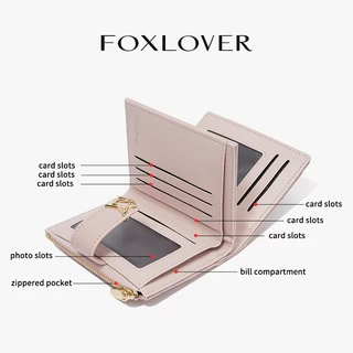 FOXLOVER กระเป๋าสตางค์ผู้หญิงแบบสั้น กระเป๋าเงินศูนย์กระเป๋าสตางค์ปักลายมินิมอล ดีไซน์เรียบหรู คุณภาพพรีเมียม