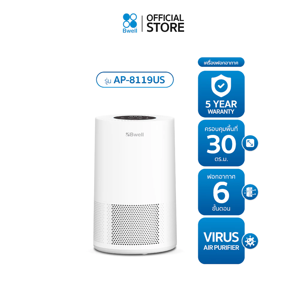 Bwell เครื่องฟอกอากาศขนาด 10-30 ตรม.6 ขั้นตอน รุ่น AP-8119US