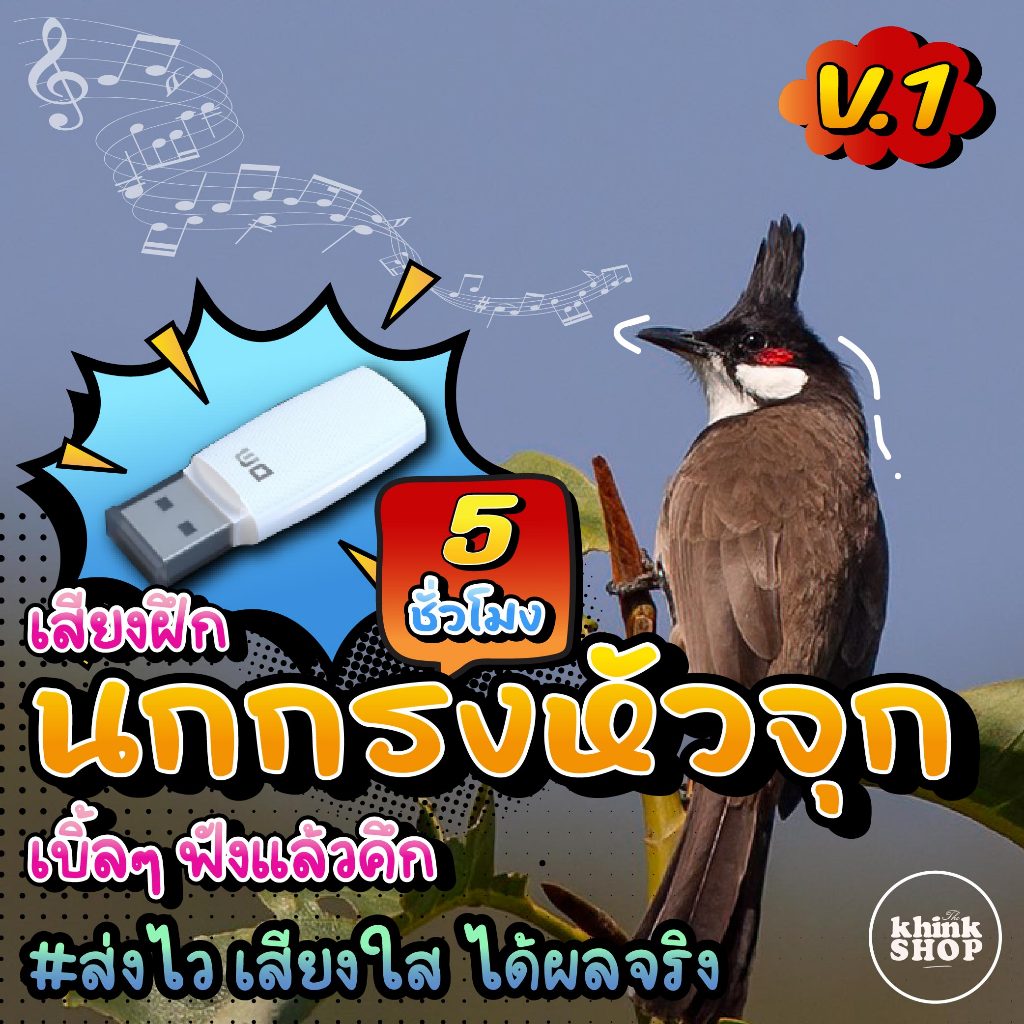 เสียงนกกรงหัวจุก V.1 เบิ้ลๆ ฟังแล้วคึก แฟลชไดรฟ์ เมม ไม่มีโฆษณาแทรก มีเก็บเงินปลายทาง