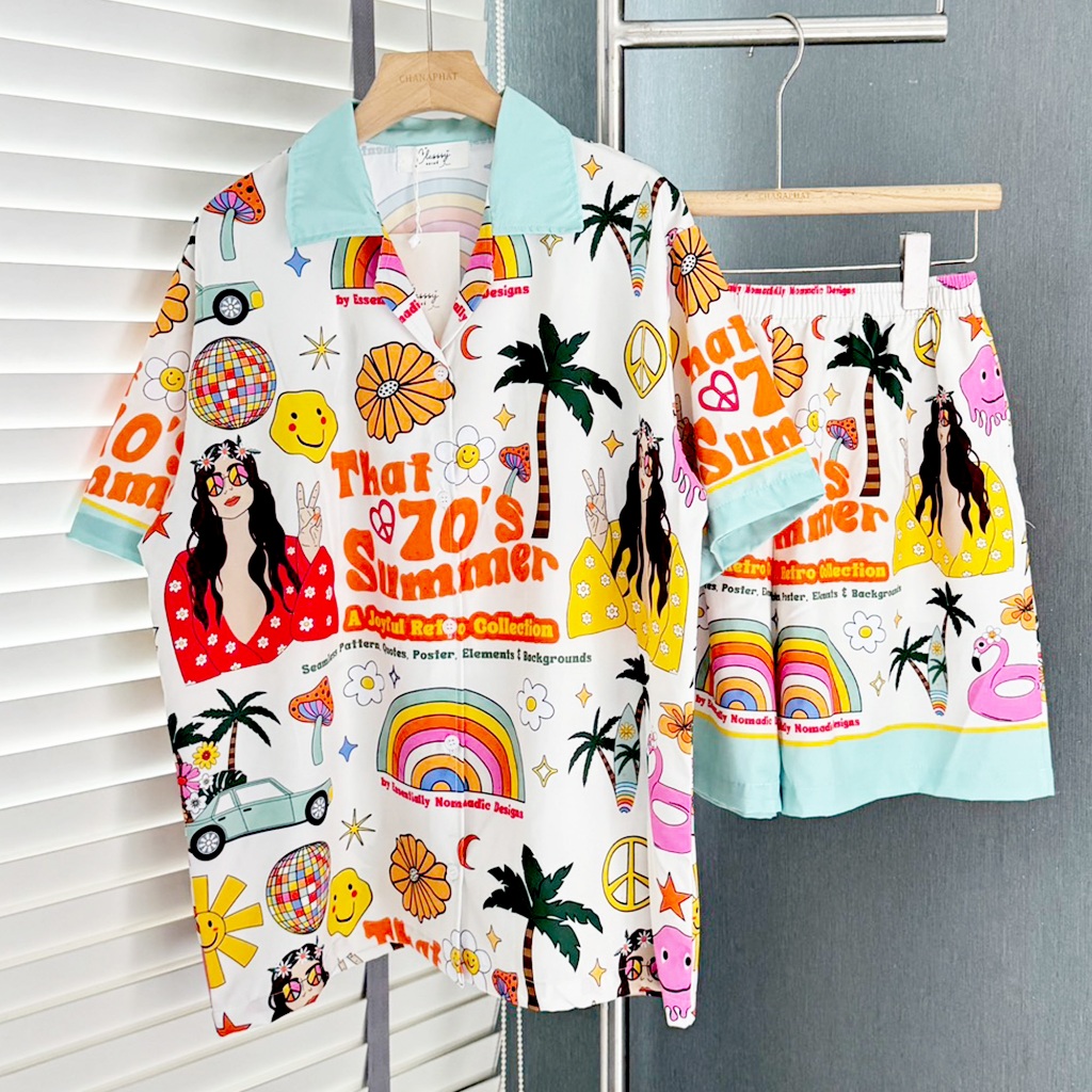 เสื้อฮาวายซัมเมอร์เอดิชั่น รหัส 011 ลายสไตล์เรโทร 70’s สีสันสดใส สนุกๆ ใส่แล้วดูโดดเด่น ราคา ถูกที่สุด ดีลบีเคเค แกลเลอรีภาพที่ 4