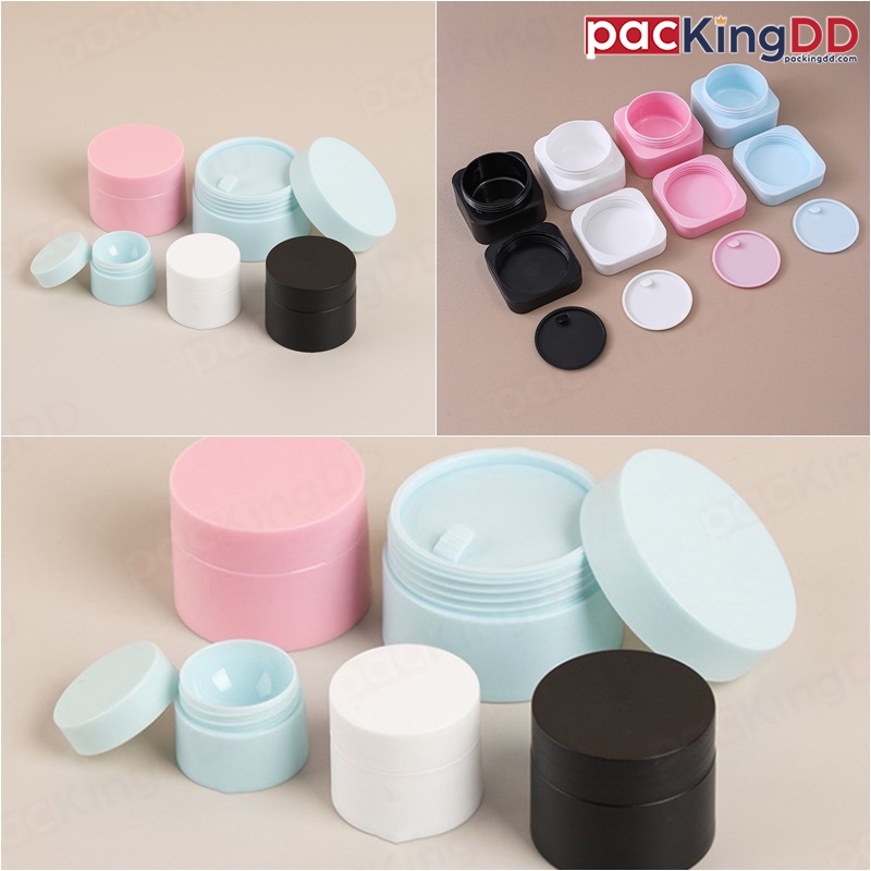 (แพ็ค 10 ชิ้น) กระปุกครีม พลาสติก สีพาสเทล ขนาด 5-50 ml.  ทรงกลม ทรงเหลี่ยม #P406 ตลับครีม กระปุกเปล่า PackingDD