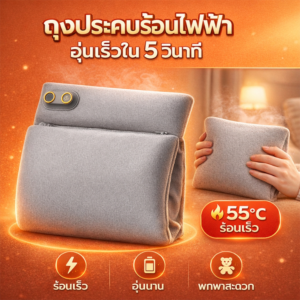 ขายดี ถุงน้ำร้อนไฟฟ้า อุ่นมือ อุ่นท้อง ประคบร้อน ให้ความร้อนเร็ว ปลอดภัย ใช้ง่าย