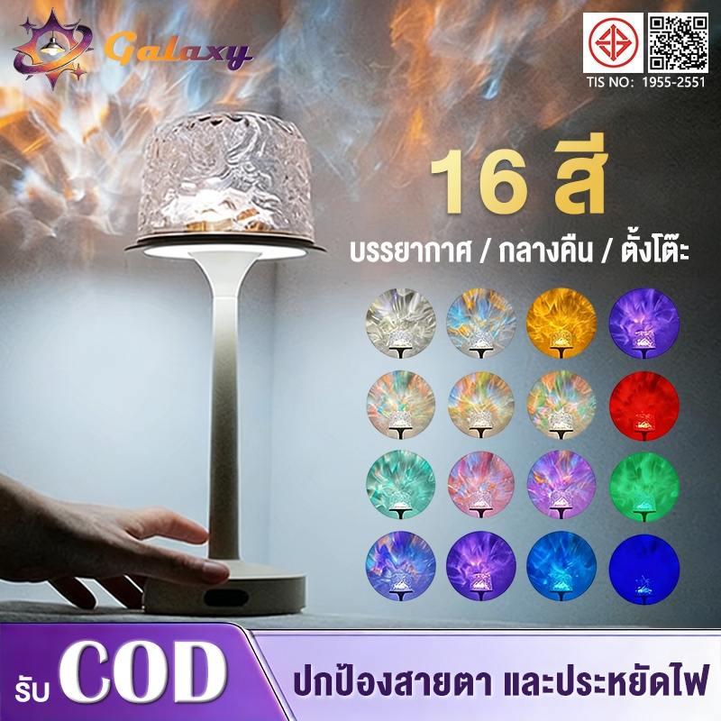 โคมไฟตั้งโต๊ะ LED ไฟแต่งห้อง เปลี่ยนสีได้ 16 โหมด ดีไซน์ลายคลื่นน้ำ พร้อมไฟหัวเตียง ของตกแต่งห้องสวย