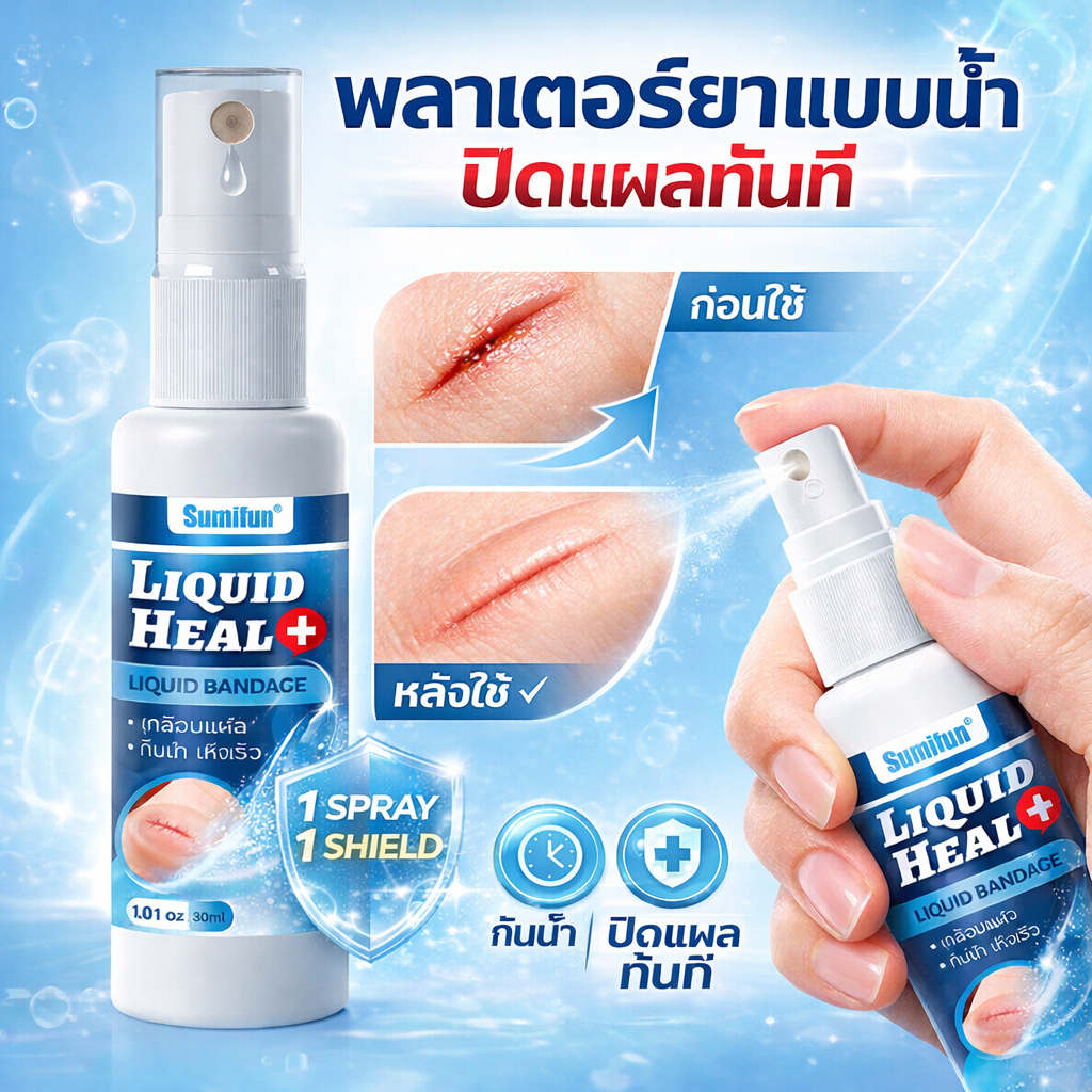 พลาสเตอร์ยาแบบน้ำ ปิดแผลเร็ว กันน้ำ ฟิล์มใส แห้งไว ปกป้องแผลเล็ก แผลมีดบาด ใช้ง่าย พกพาสะดวก