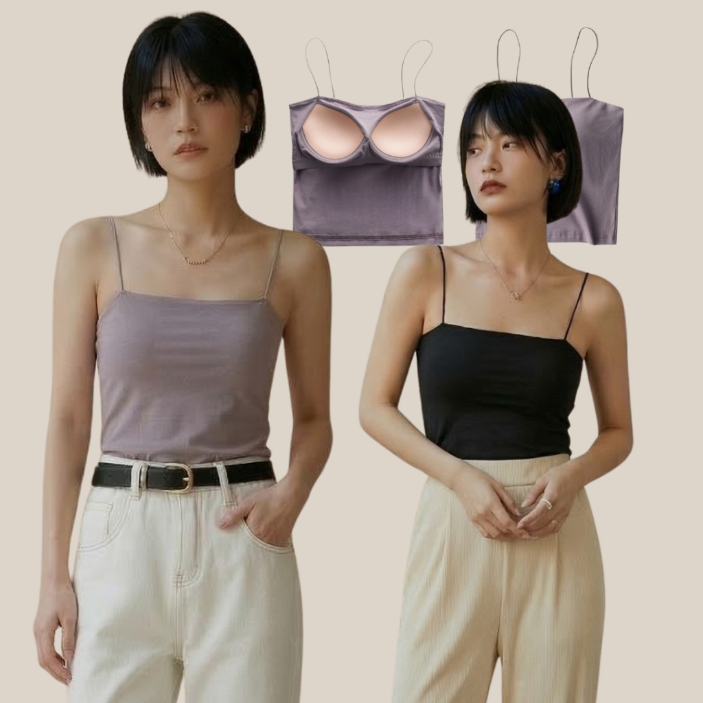 WsimpleBra | Roxy Camisole เสื้อสายเดี่ยว ปาดไหล่  มีบราในตัว เลิกใส่ชุดชั้นในและซิลิโคลปิดจุก