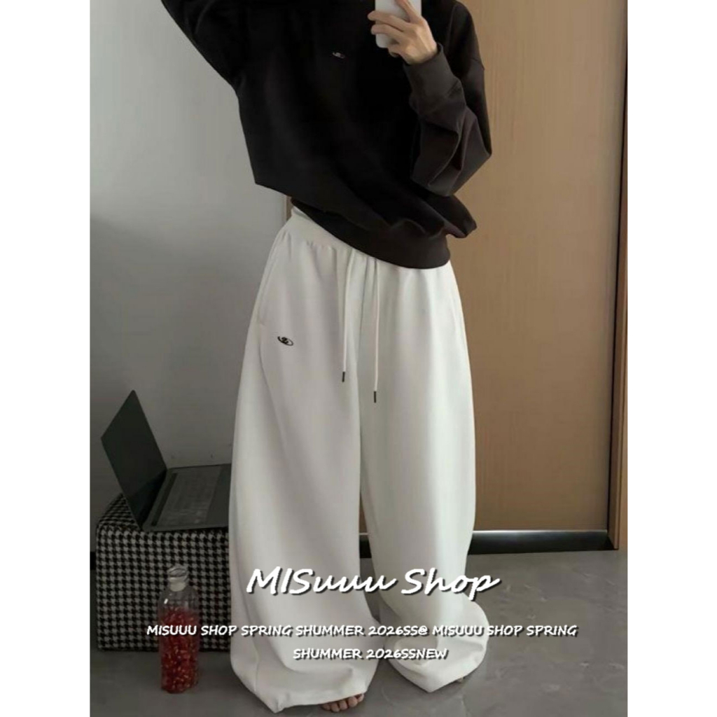 [Drawstring Waist Loose Sweatpants]กางเกงวอร์มสไตล์อเมริกันหุ่นดีผ้าไม่ยับเข้ากับทุกชุดพื้นฐาน