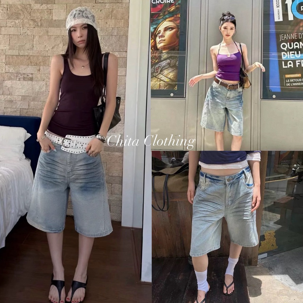 9067 กางเกงยีนส์ ขา5ส่วน ผ้ายีนส์ฟอกเนื้อดี ทรงสวย แมชง่าย ใส่ได้บ่อย  TAG WG.WE 🇰🇷🇰🇷