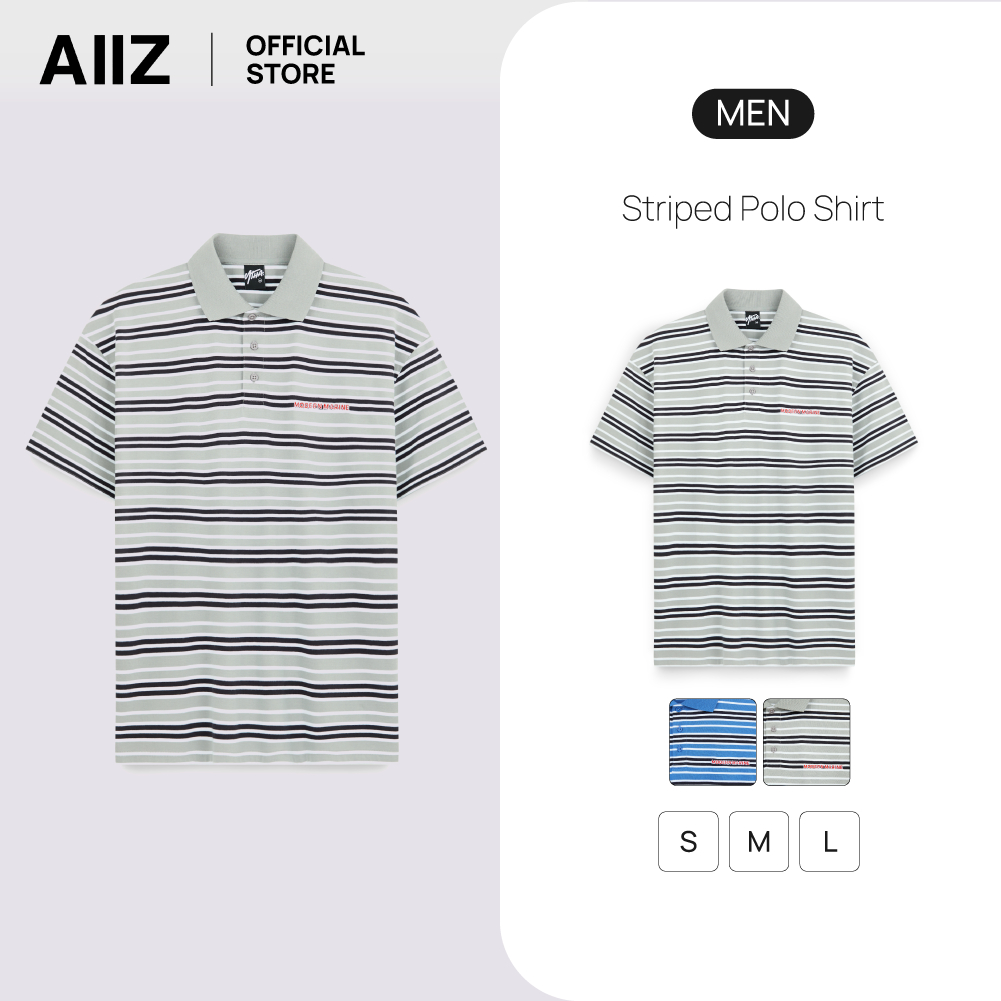 AIIZ เสื้อโปโลผู้ชายทอลายทาง AIIZ Men's Striped Polo Shirt