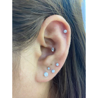 Piercingroom by Jay จิว/ต่างหูแป้นแบน สำหรับผิวแพ้ง่าย Clear CZ Titanium เกรดการแพทย์ (ราคาต่อชิ้น)