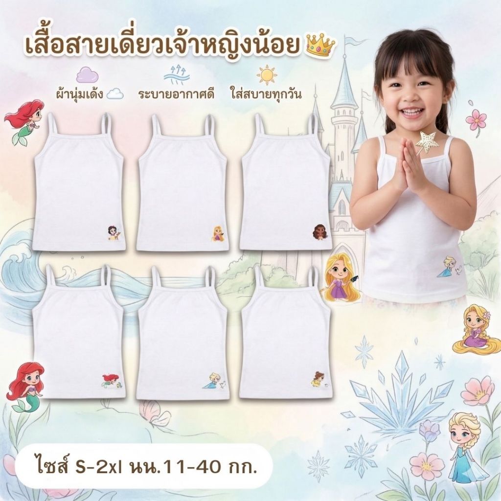 เสื้อซับในเด็ก เสื้อสายเดี่ยวเด็กหญิง นุ่มระบายอากาศได้ดี ไซส์ 1-11ปี