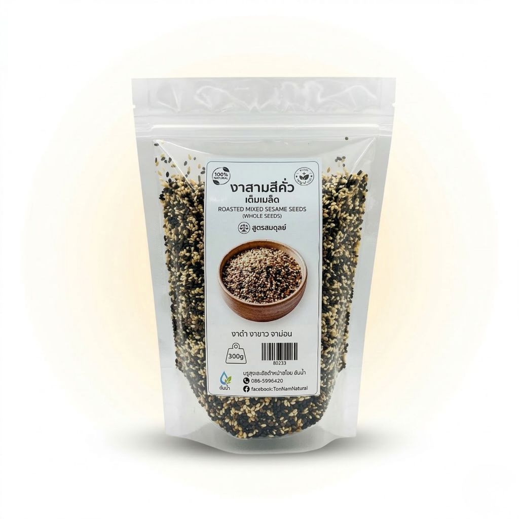 งาสามสีคั่วเม็ด พร้อมทาน งาดำ งาขาว งาม่อน 100g/250g Healthy Roasted Mixed Sesame Seeds Ready to Eat