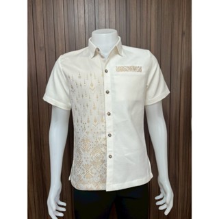 เสื้อผ้าไทย สีขาวลายแพรวา คอเชิ้ต