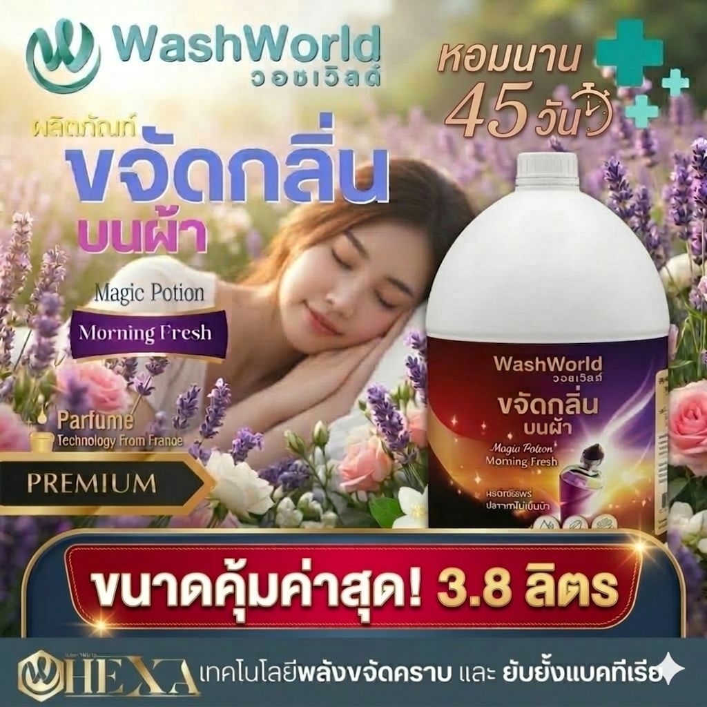 Wash World วอชเวิลด์ Magic Potion Morning Fresh - สเปรย์ฉีดผ้าหอม3.8ลิตร หอมนาน 45 วัน
