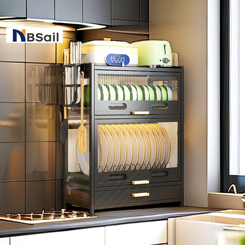 💥NEW💥NBSail  2/3ชั้น  ที่วางจาน กันฝุ่น กันแมลงที่คว่ำจาน ชั้นวางของครัวพร้อมถาดรองน้ำ เตาไมโครเวฟ