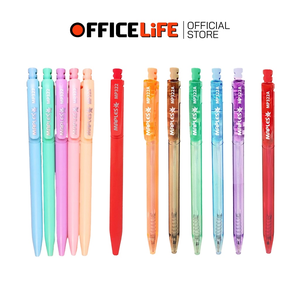Maples (เมเปิ้ล) ปากกาลูกลื่น รุ่น MP-322 ขนาด 0.5 มม. ด้ามใส / ด้ามพาสเทล หมึกน้ำเงิน แดง ( 1 ด้าม 