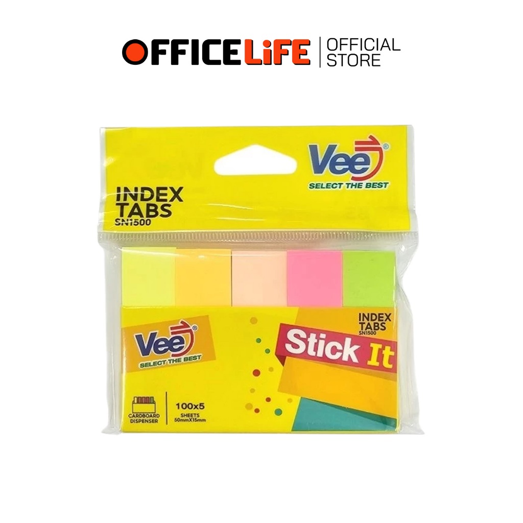 Vee (วี) กระดาษโน้ต โพสต์อิท สีนีออน Sticky Note แผ่น รุ่น VB-SN1500 มี 5 สี 100x5 แผ่น ( 1 แพ็ค )