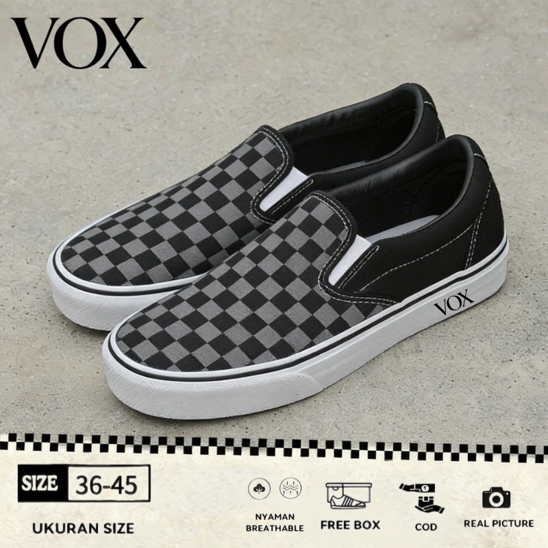 Slip-On (Classic) Checkerboard Grey/White รองเท้าผ้าใบแบบสวม รองเท้าผ้าใบ ขนาด36-45 ใส่ได้ทั้งชายและหญิง รองเท้าลำลอง