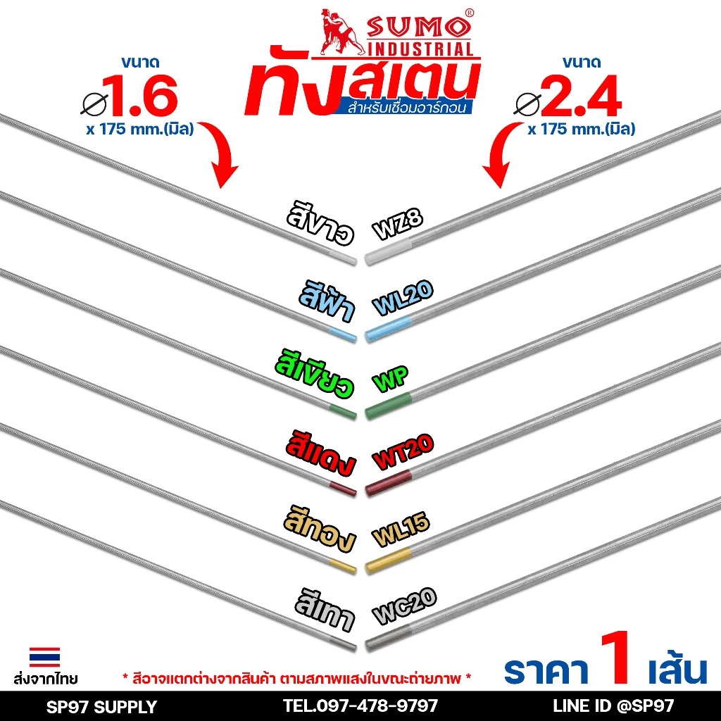 [แบ่งขาย 1 เส้น] ทังสเตน / เข็มทังสเตน สำหรับ เชื่อมสแตนเลส เชื่อมอาร์กอน พร้อมส่ง
