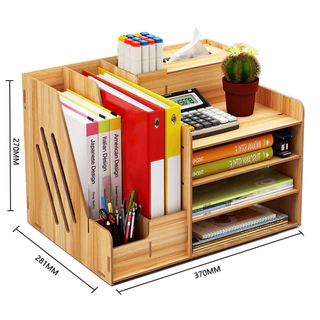 พร้อมส่ง ชั้นวางเอกสารลายไม้ 4ชั้น จัดระเบียบโต๊ะ เก็บปากกา เครื่องเขียน Desk Organizer Wooden