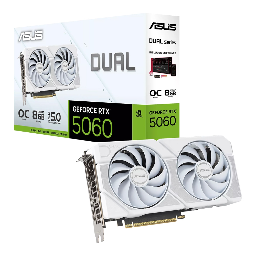 VGA (การ์ดแสดงผล) ASUS DUAL GEFORCE RTX 5060 WHITE OC EDITION 8GB GDDR7 (DUAL-RTX5060-O8G-WHITE)