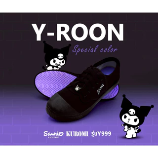 รองเท้าผ้าใบนักเรียน Y-Roon(วัยรุ่น) สีขาว/ สีดำ พื้นม่วง ลายคุโรมิลิขสิทธิ์แท้ Size 33-42 รุ่น Y999