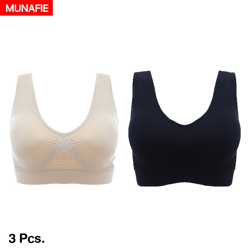 Munafie (แพ็ค 3 ตัว) บรา สปอร์ตบรา เสื้อชั้นใน บราไร้ขอบ เสื้อในถนอมทรง เสริมฟองน้ำในตัว No.T124