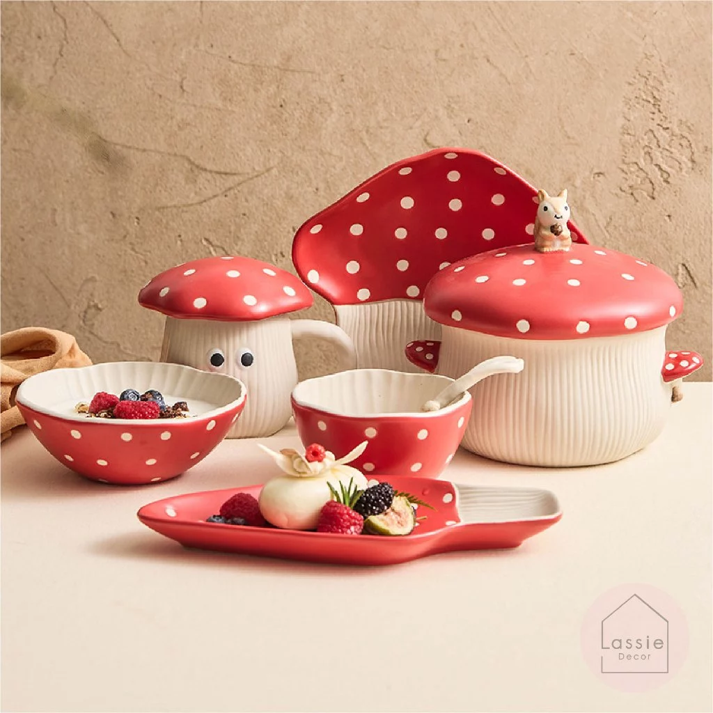 🍄จานชามลายเห็ด Mushroom Village เข้าไมโครเวฟได้ 🍽️ เซรามิกลายเห็ด ของขวัญของตกแต่ง 🎁สุดคิ้วท์ | Lassiedecor 🎀 thumbnail 4