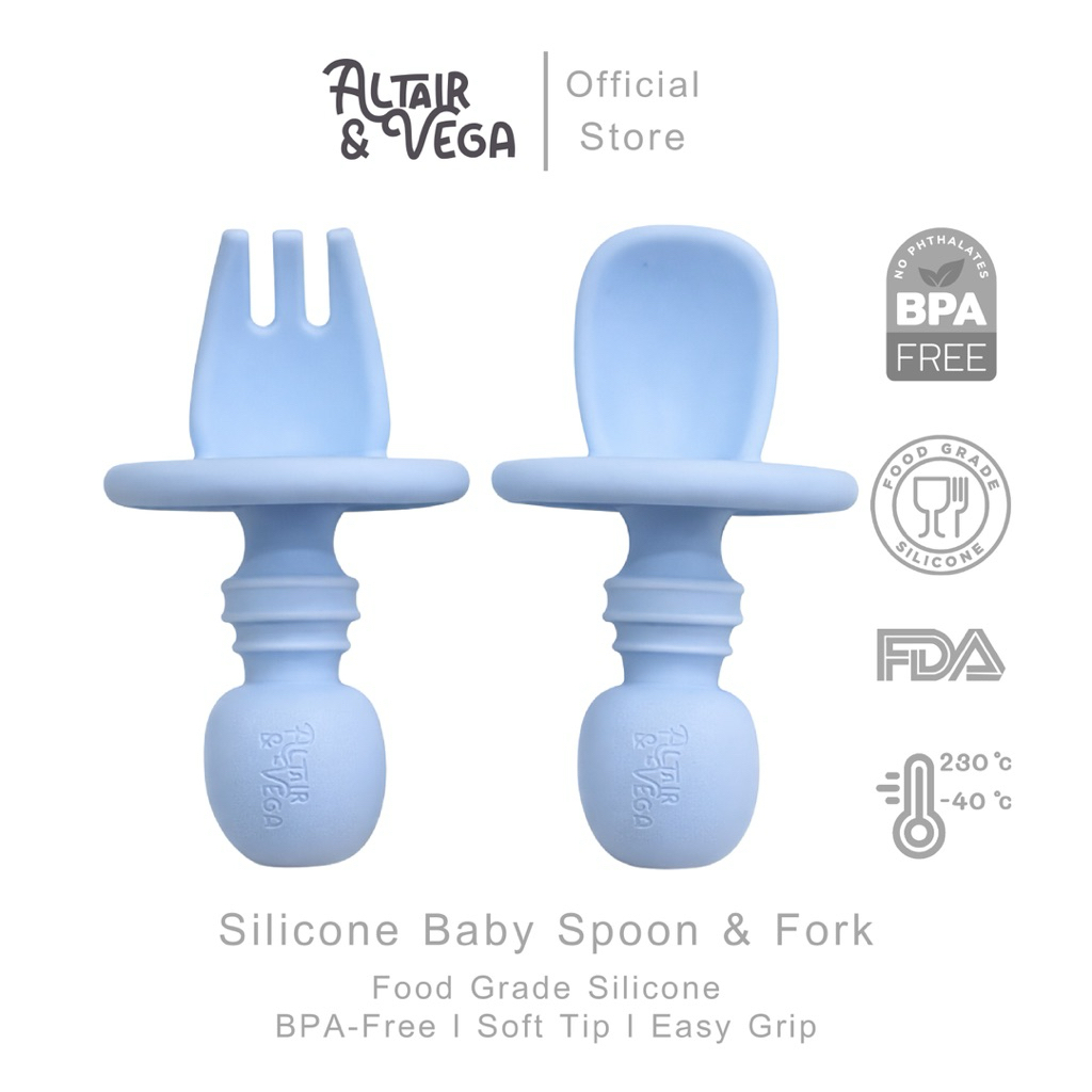 Altair & Vega : Silicone Baby Spoon & Fork ช้อนส้อมซิลิโคนเด็ก BPA Free | ช้อนเด็กฝึกกิน BLW | อุปกร