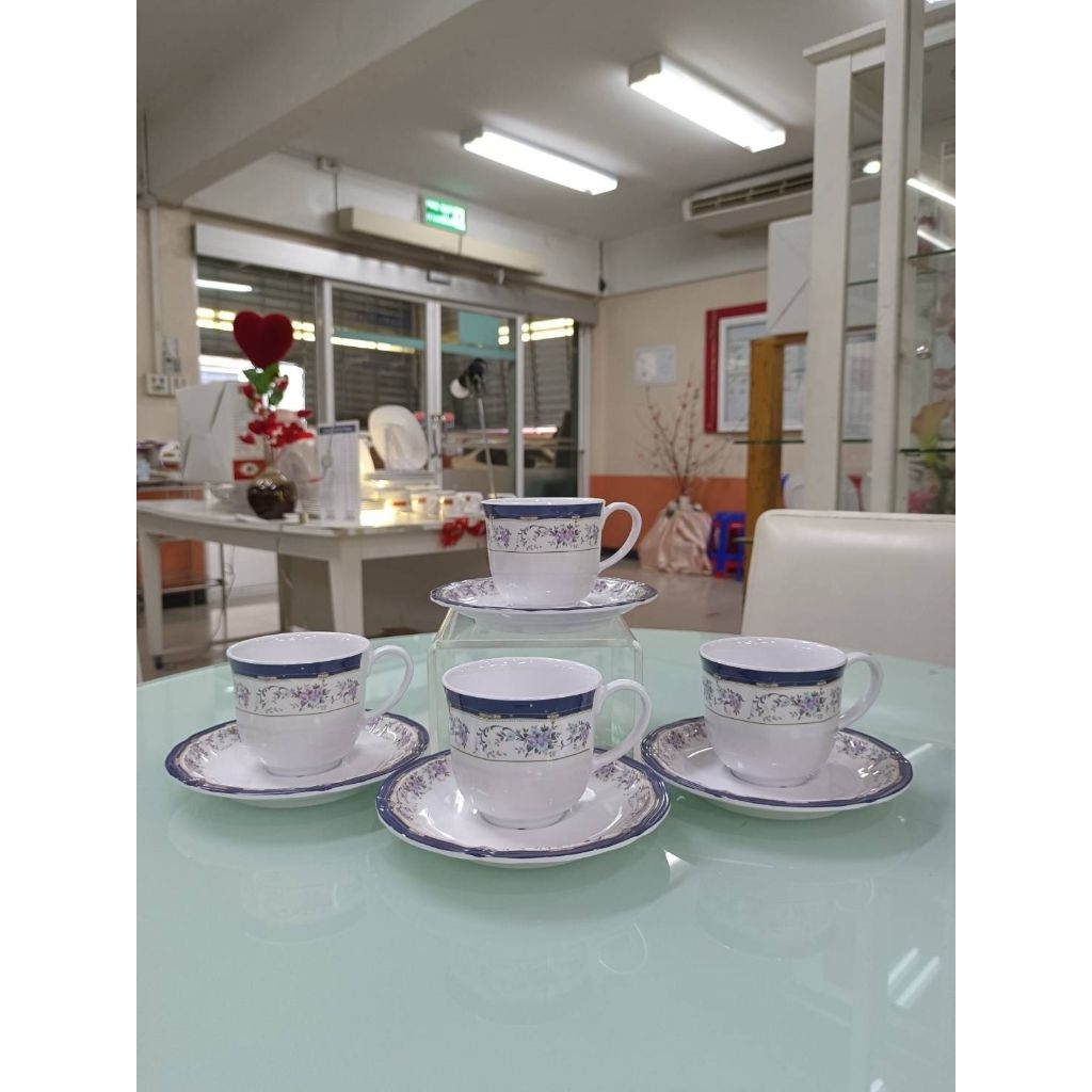 ซุปเปอร์แวร์ ชุดกาแฟเมลามีน แก้วกาแฟพร้อมจานรอง เมลามีนแท้ 100% ทนร้อน 100องศา