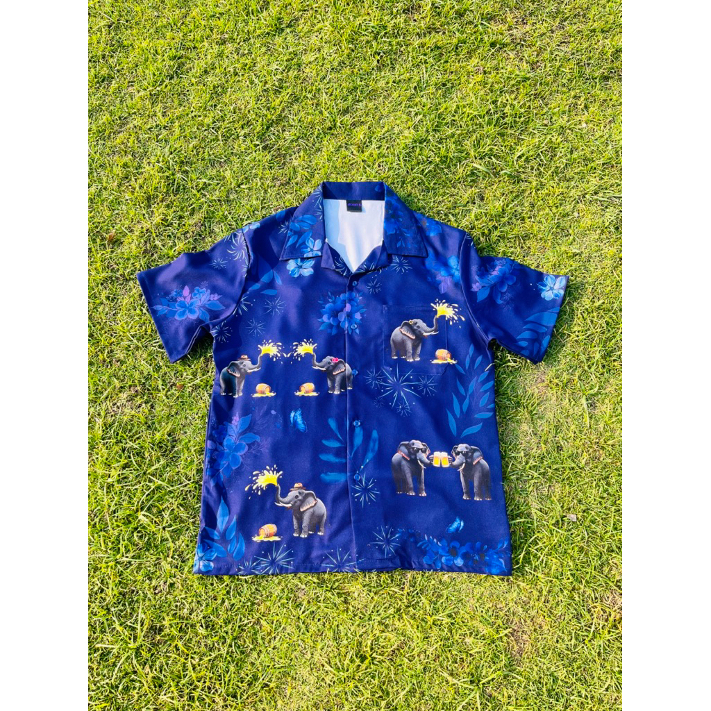 Aconite Midnight Elephant Bloom Shirt เสื้อฮาวายลายช้าง