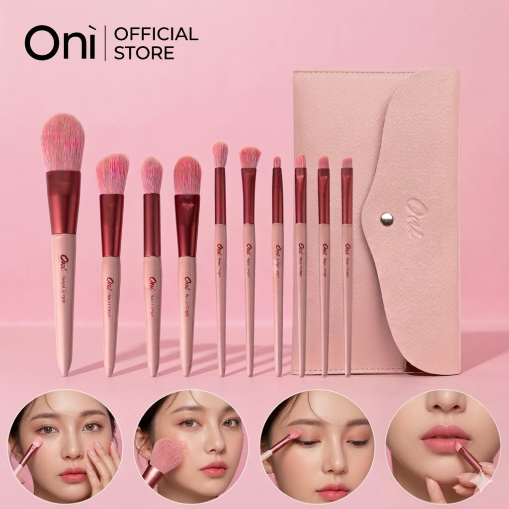 Oni Makeup Brush Set 10 Pcs Foundation Concealers Eye Shadows Make Up Brush,Eyeliner Brushes(Smoky Rose) แปรงแต่งหนา