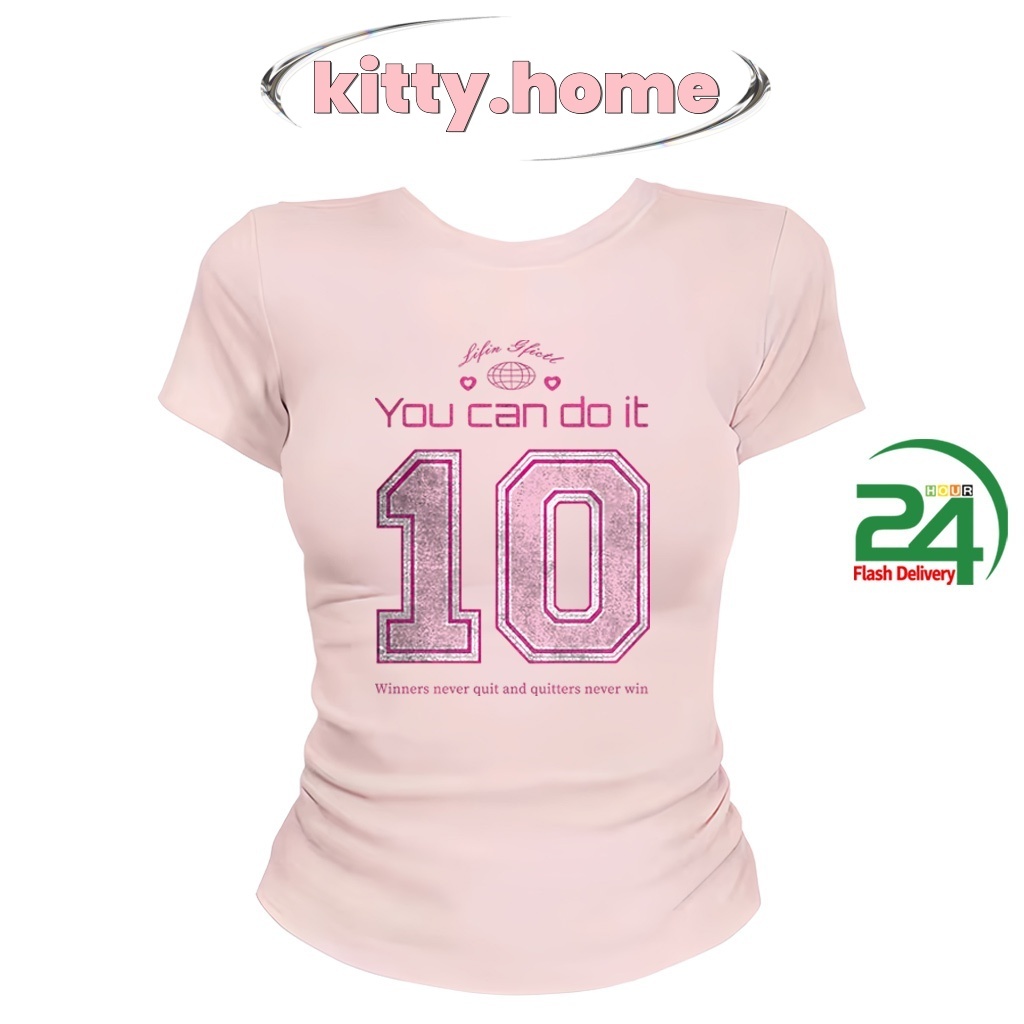 จัดส่งภายใน 24 ชั่วโมง ✔️ เสื้อครอปท็อป แขนสั้น babytee ลายตัวเลข 10 สไตล์เกาหลี y2k | เสื้อสาวอวบ ตัวผอม ทนทาน ไม่ยุ่ง