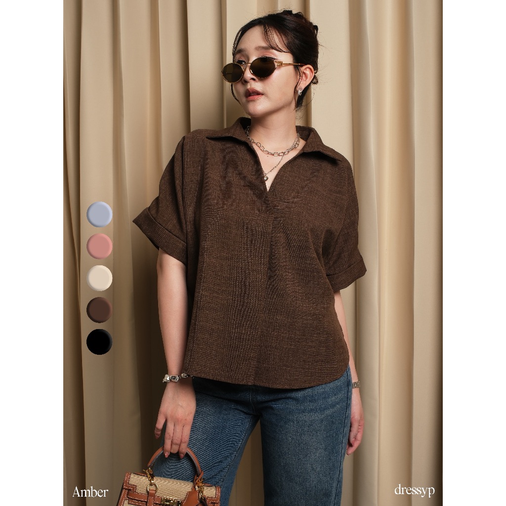 dressyp - Amber Blouse เสื้อคอปก ดีเทลจีบหน้าแขนเบิ้ล ทรงปล่อย dp373