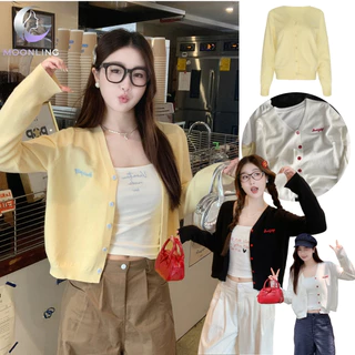 Moonling พร้อมส่งจากไทย เสื้อคาร์ดิแกรนแขนยาว ผ้าไหมพรม สีน่ารักใส่สบายใส่สบายมาก เกาหลีมาก Z-K117