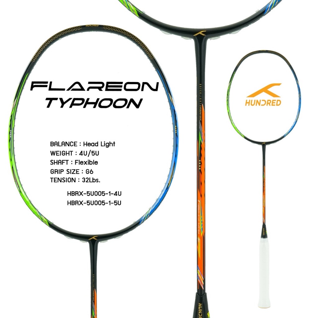 ไม้แบดมินตัน HUNDRED BADMINTON RACKET - FLAREON TYPHOON HBRX-5U005-1 (สีดำ)