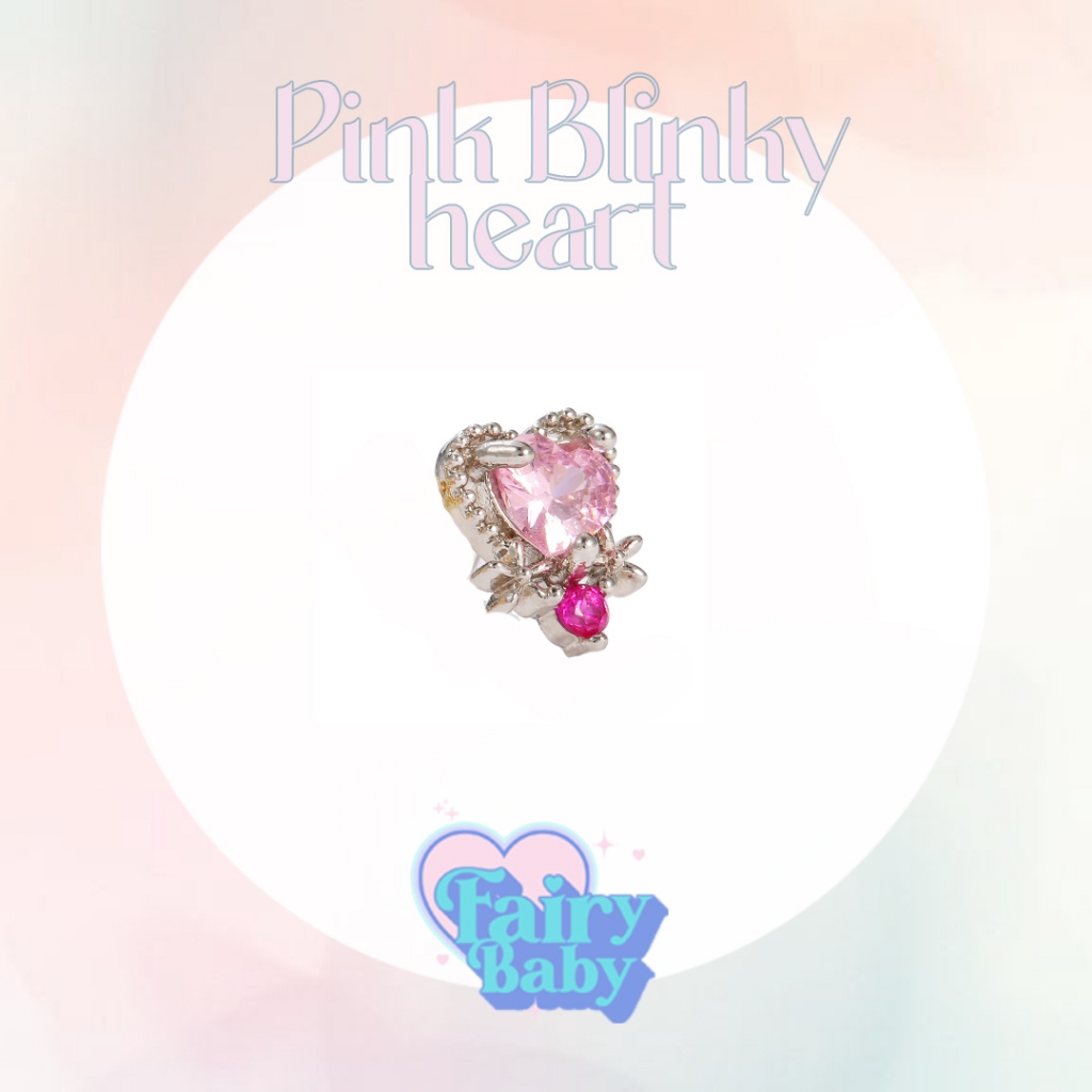 Fairybaby จิว Pinky Blinky Heart ( 1 ชิ้น ) แป้นกลม จิวตุ้มหู จิวหู หัวใจ ชมพู น่ารัก หนา 0.8 ยาว 6 mm (J1-161)