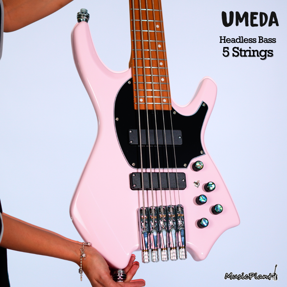 Umeda - Custom Black - Pink Active Headless Bass 5 Strings (3.6 Kgs)