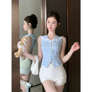 Veewink เสื้อเชิ้ตคอปกเรือลายสก็อต ทรงเข้ารูป สดใส หวาน เนื้อผ้าบางเบา กันแดด ใส่แล้วเรียว ลดน้ำหนัก