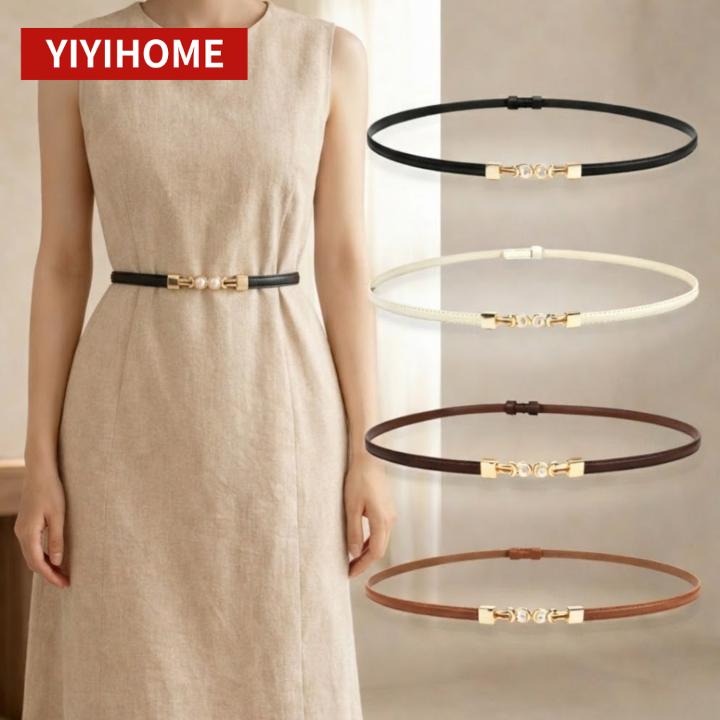 YIYIHOME เข็มขัดผู้หญิง เข็มขัดหนัง เข็มขัดเส้นเล็ก หัวเข็มขัดมุก เข็มขัดแฟชั่น สไตล์เกาหลี ราคา ถูกที่สุด ดีลบีเคเค รูปภาพหลัก