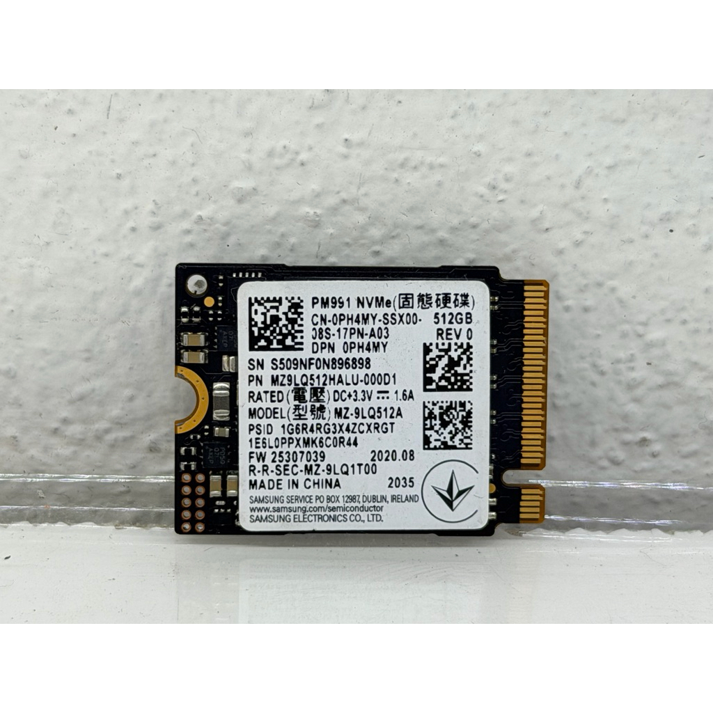 Samsung PM991 512GB เป็น SSD แบบ M.2 NVMe (PCIe Gen3 x4) ขนาด 2230 ความเร็ว  3100/1800