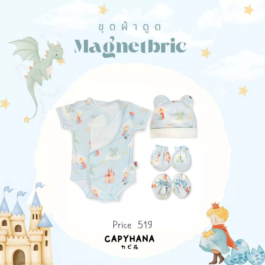 CAPYHANA ครบเซ็ทชุดบอดี้สูทผ้าดูด หมวกท ถุงมือ ถุงเท้า แรกเกิด (เซทชุดผ้าดูด)