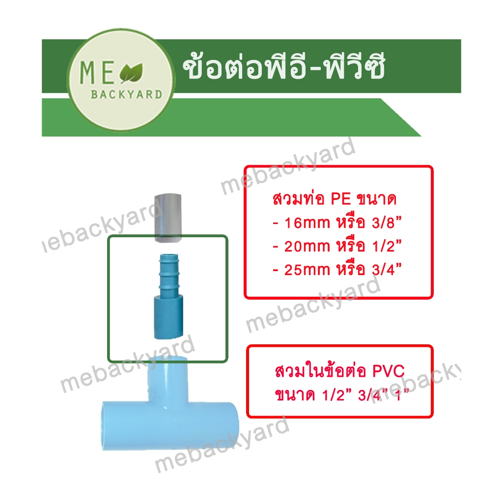 (PE PVC) ข้อต่อตรง สวมในข้อต่อ PVC เช่น ต่อตรง สามทาง ข้องอ ฯลฯ กับหางปลาไหล สวมท่อ PE