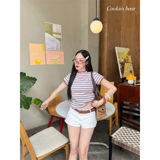Cookie Top สื้อคอกลมลายริ้ว คู่สีน่ารักแบบเต็มสิบไม่หัก แมทซ์งาน งานพรีเมียม