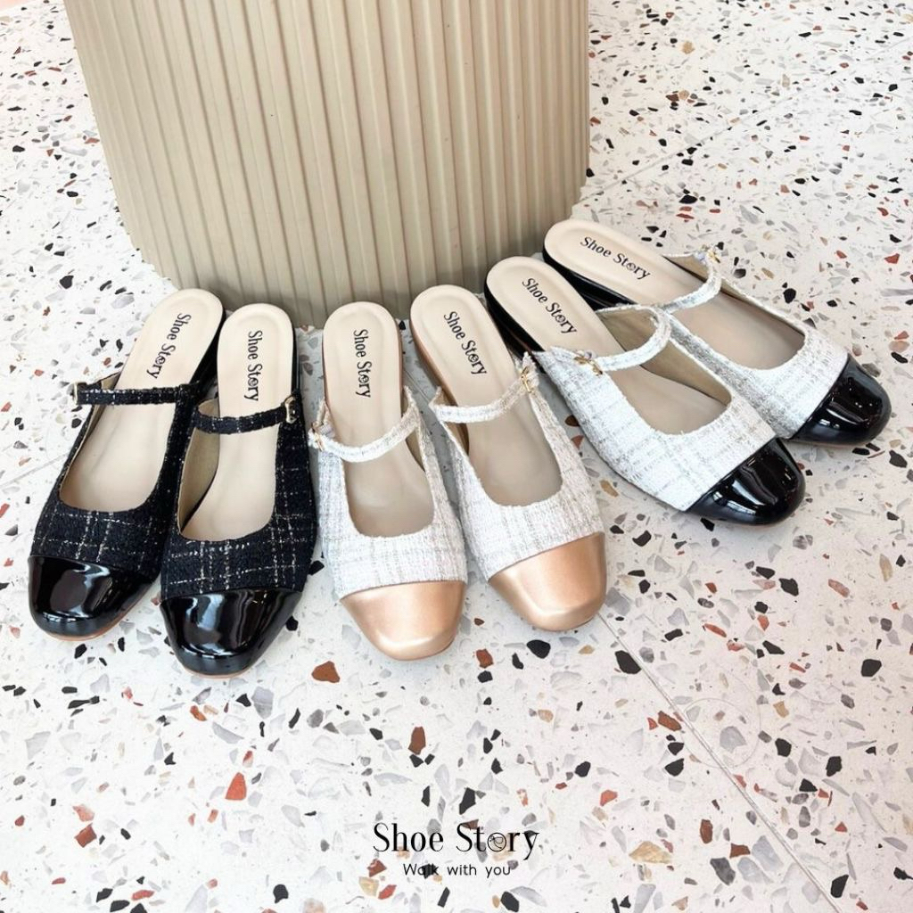 Shoe story รองเท้าแมรี่เจนส้นแบนผู้หญิง พื้นนุ่ม น้ำหนักเบา สวมใส่สบาย(Creammy)