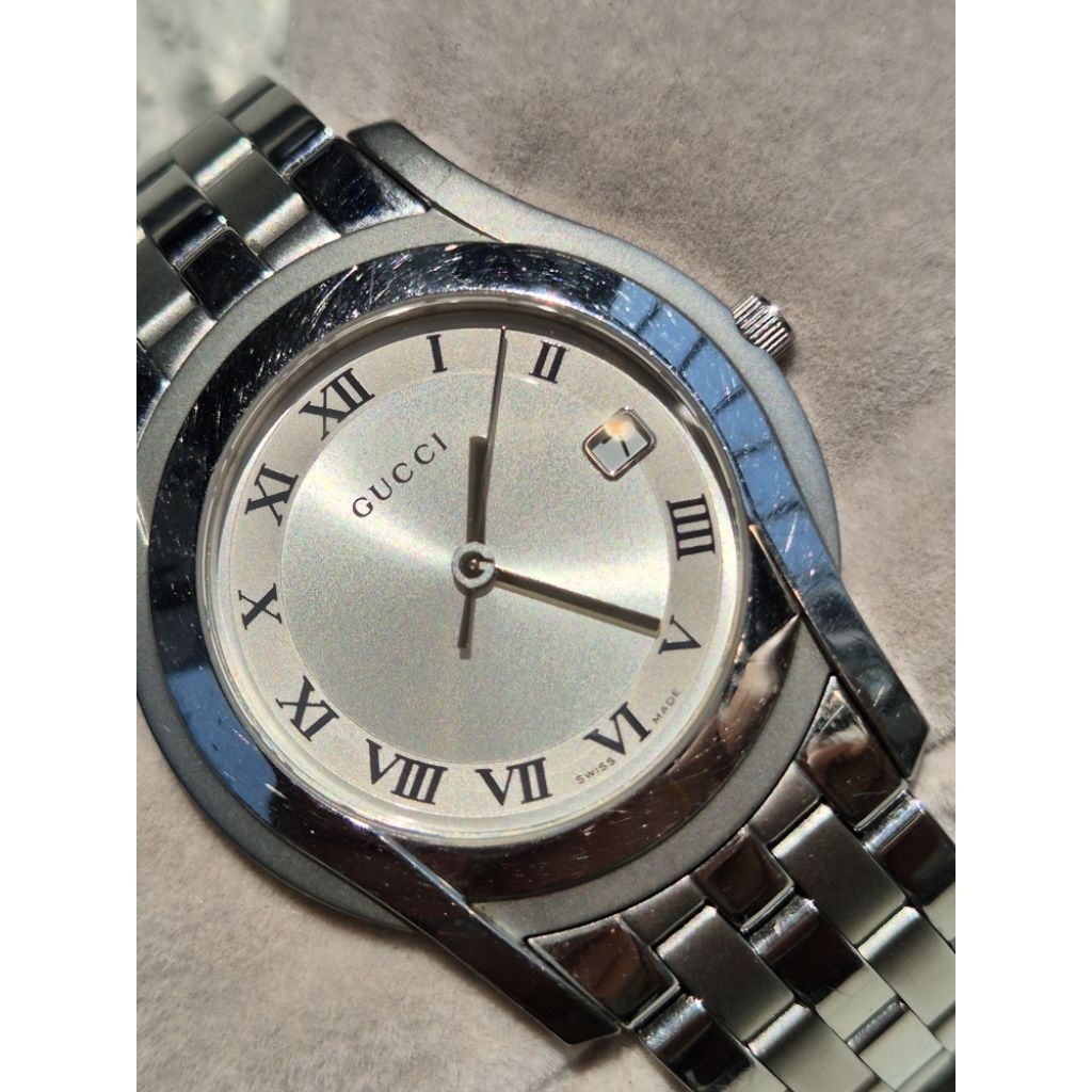 Gucci 5500m แท้ 💯 🇮🇹 นาฬิกากุชชี่มือสอง ระบบถ่าน ข้อมือ 19 cm สภาพดี พร้อมกล่อง แท็ก ใบแท้เดิม