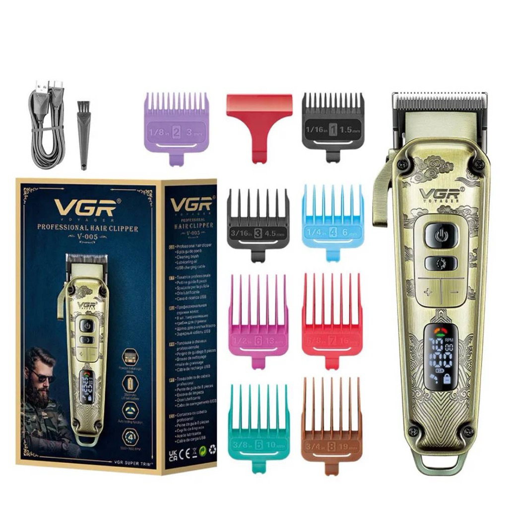 ปัตตาเลี่ยนVGR V-005 แบตเตอเลี่ยนไร้สาย มีหน้าจอ+ปรับความแรงรอบได้ -รองหวี 8 เบอร์ ใช้งานง่ายเสียงเงียบ
